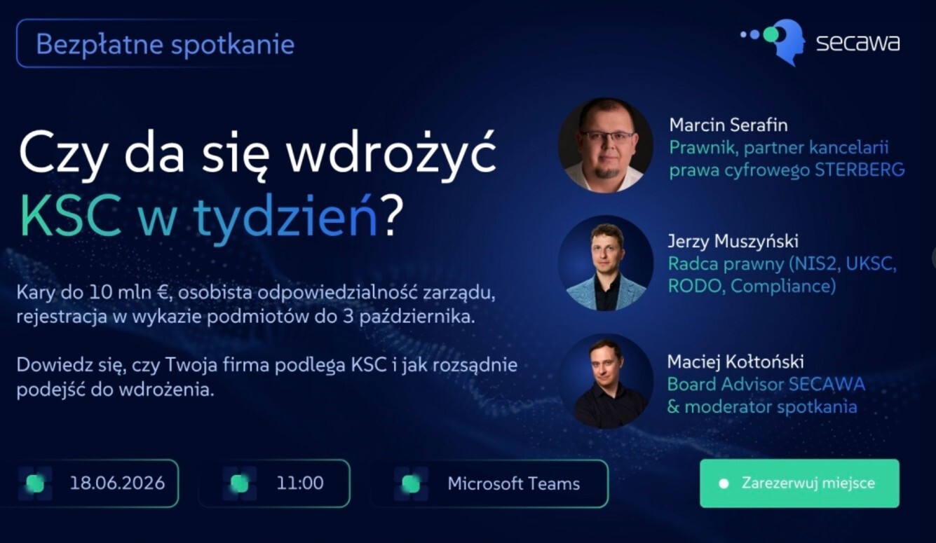 Webinar: Czy da się wdrożyć KSC w tydzień? 18 czerwca 2026 r., godz. 11:00, Microsoft Teams